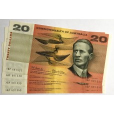 AUSTRALIA 1966 . TWENTY 20  DOLLARS BANKNOTES . COOMBS/RANDALL . CONSECUTIVE FOUR